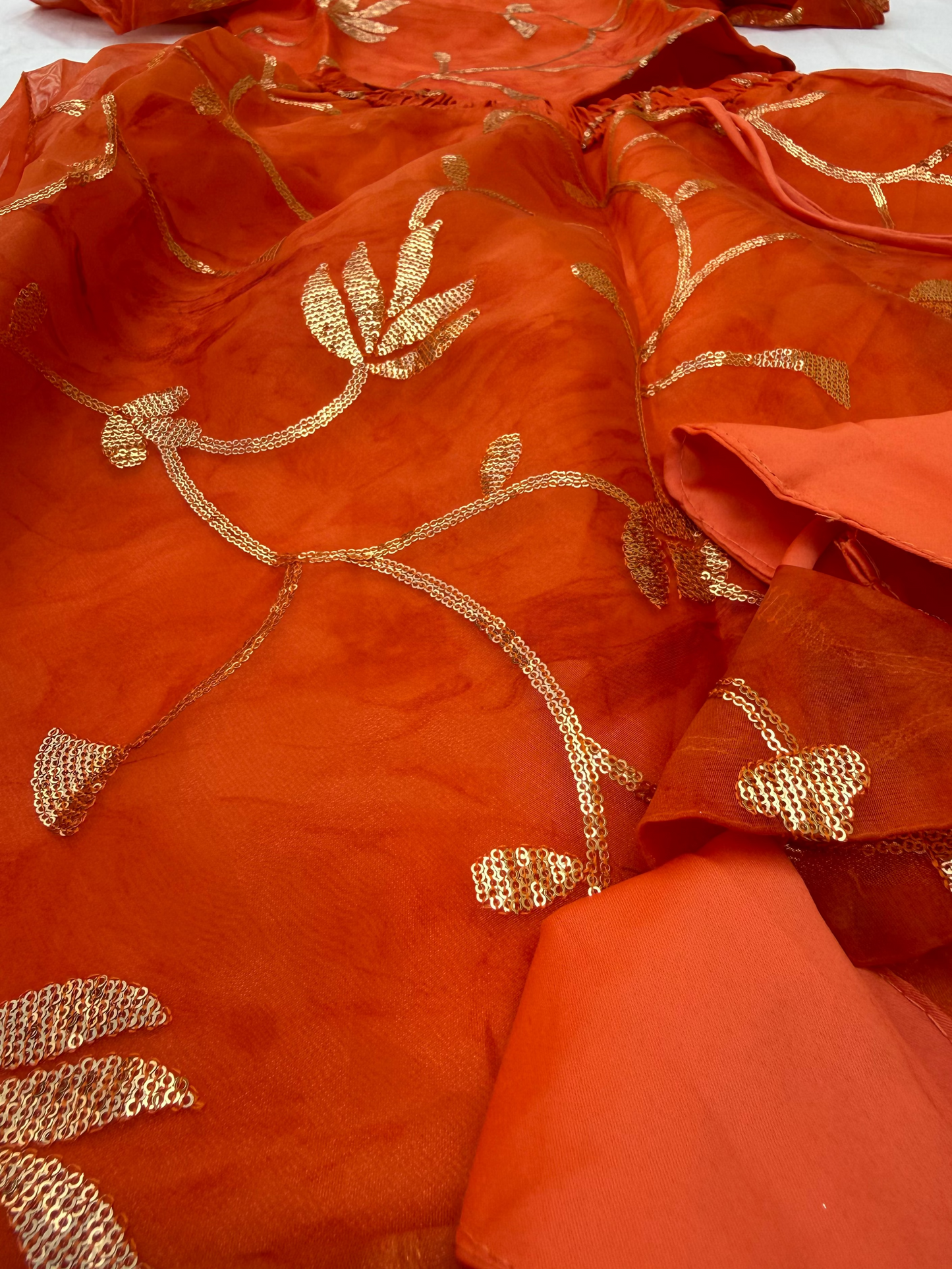Orange Organza Lehenga
