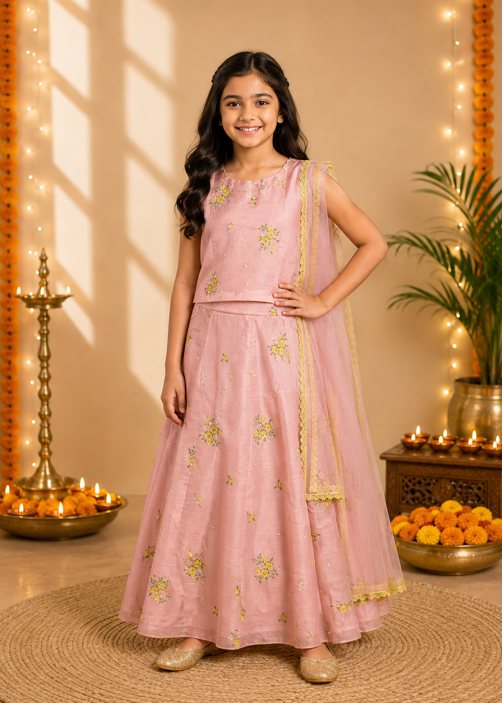 Mul Blush-pink Lehenga