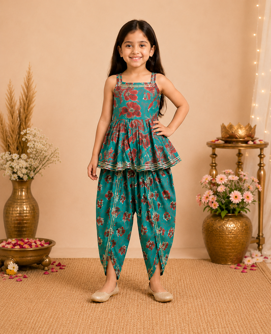 Green Floral Dhoti