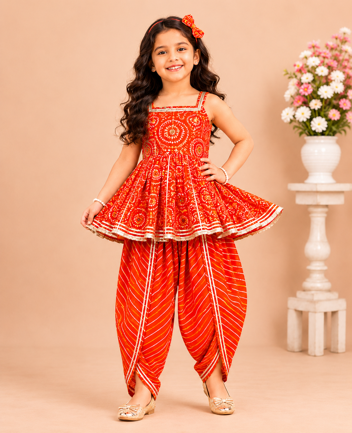 Orange Bandhej Dhoti