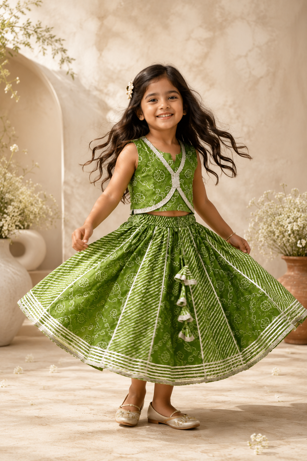 Green Lehriya Lehenga