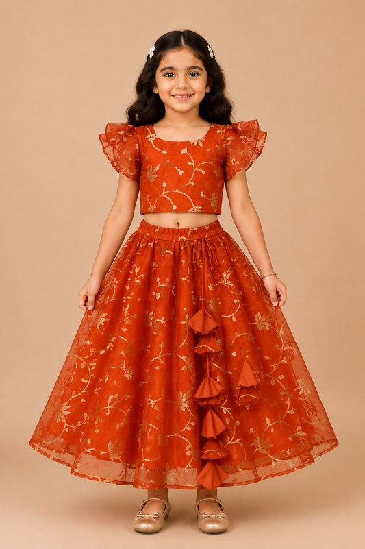 Orange Organza Lehenga