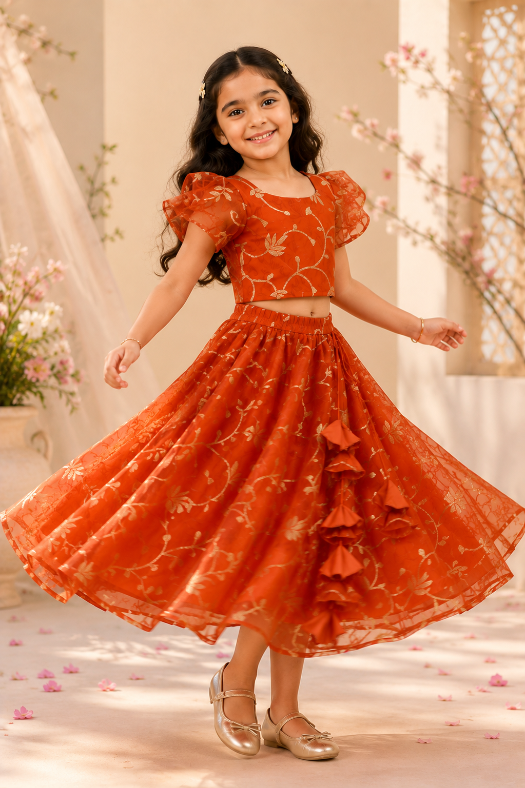 Orange Organza Lehenga