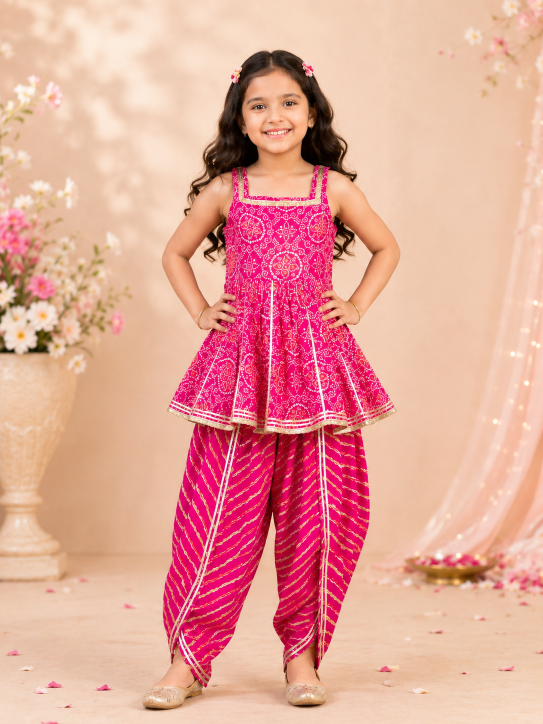 Pink Bandhej Dhoti