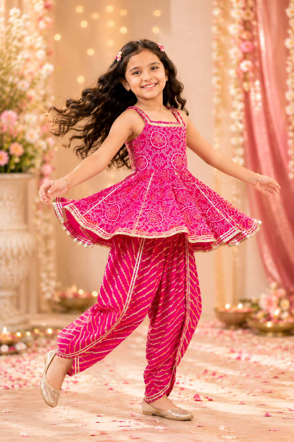 Pink Bandhej Dhoti