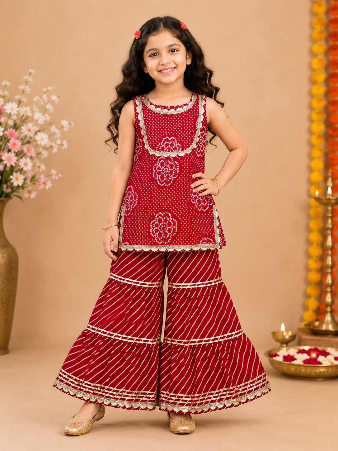 Red Bandhej Sharara