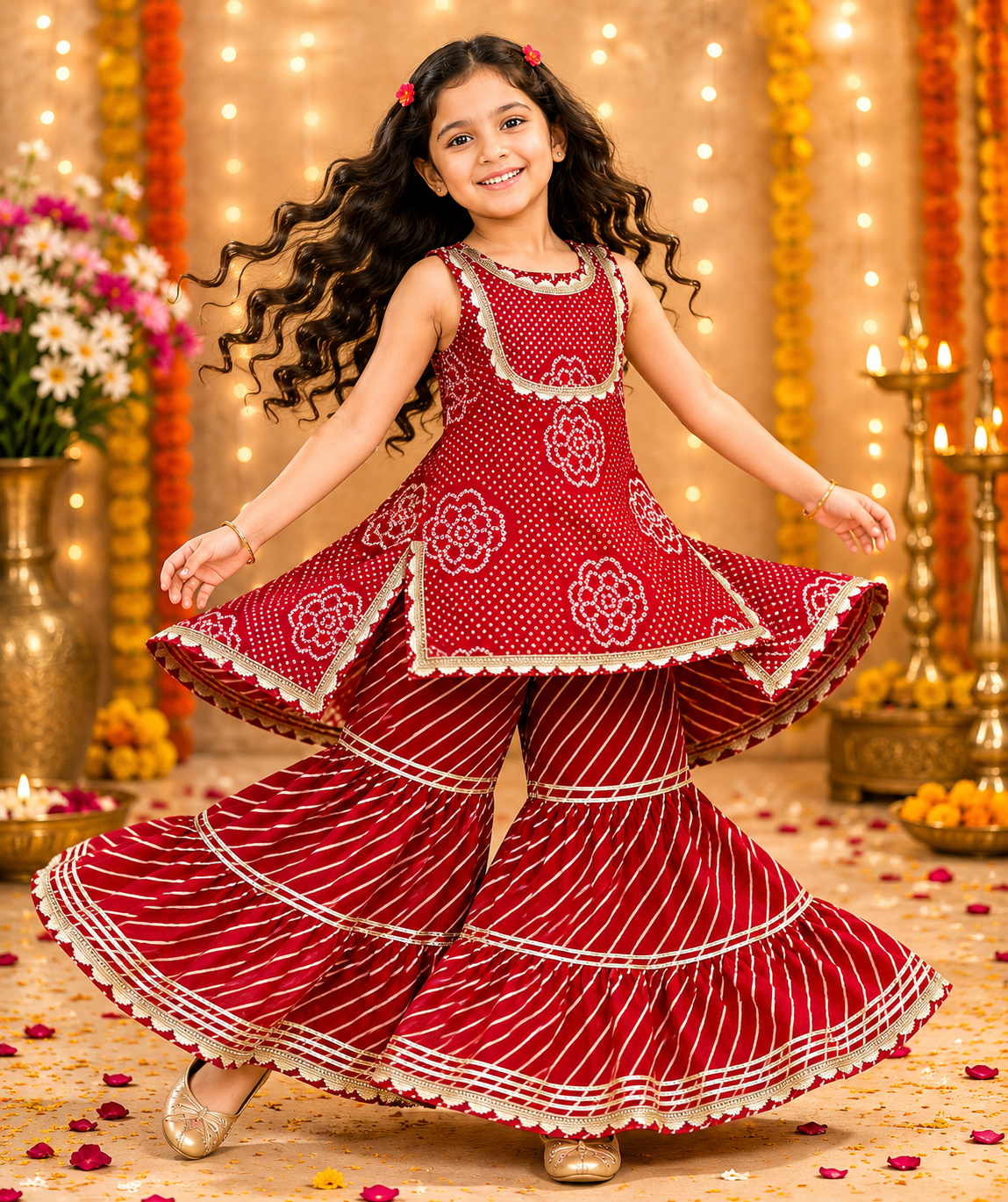 Red Bandhej Sharara