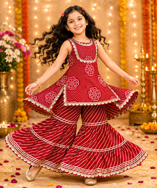 Red Bandhej Sharara