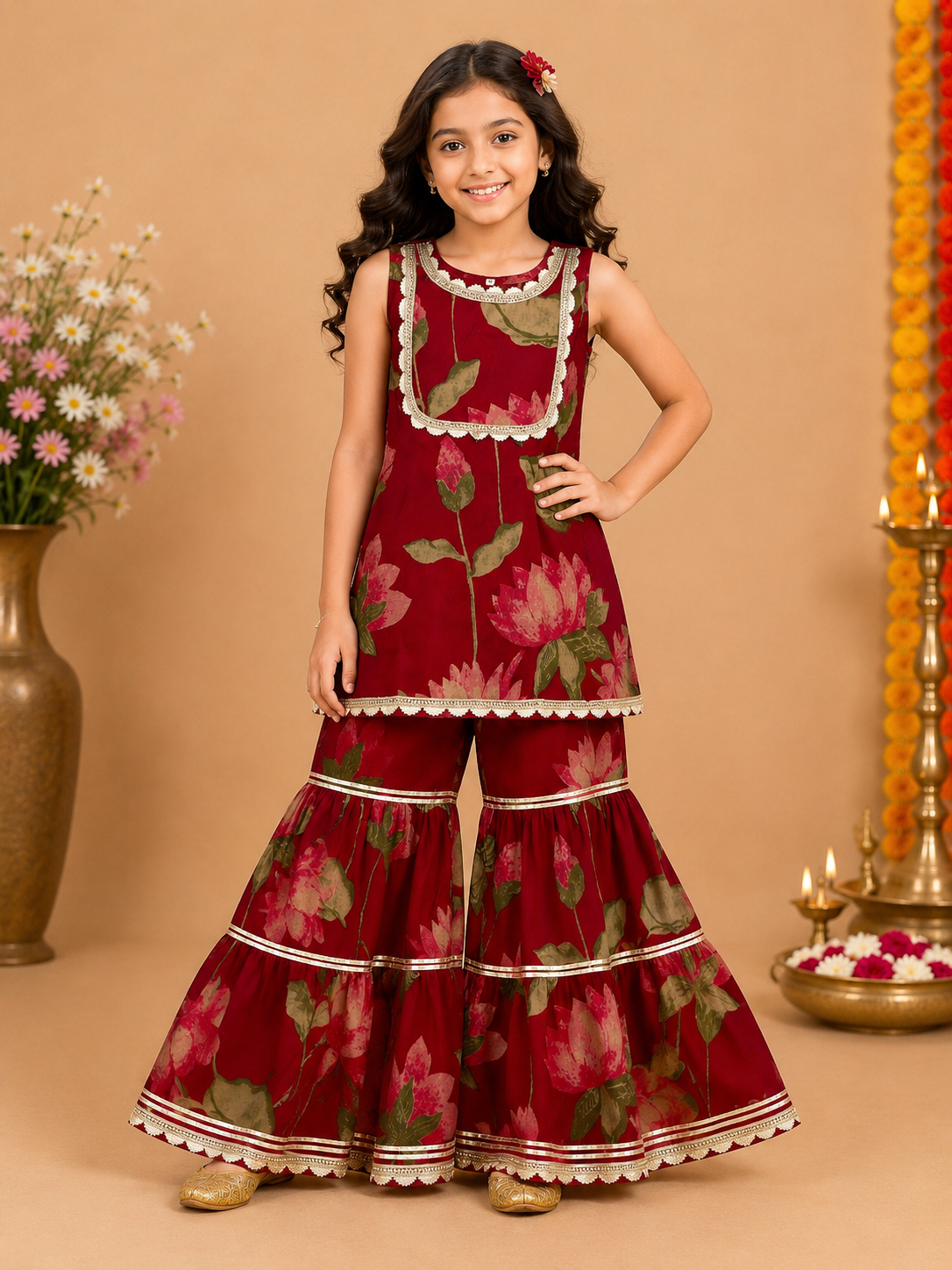 Red Floral Sharara