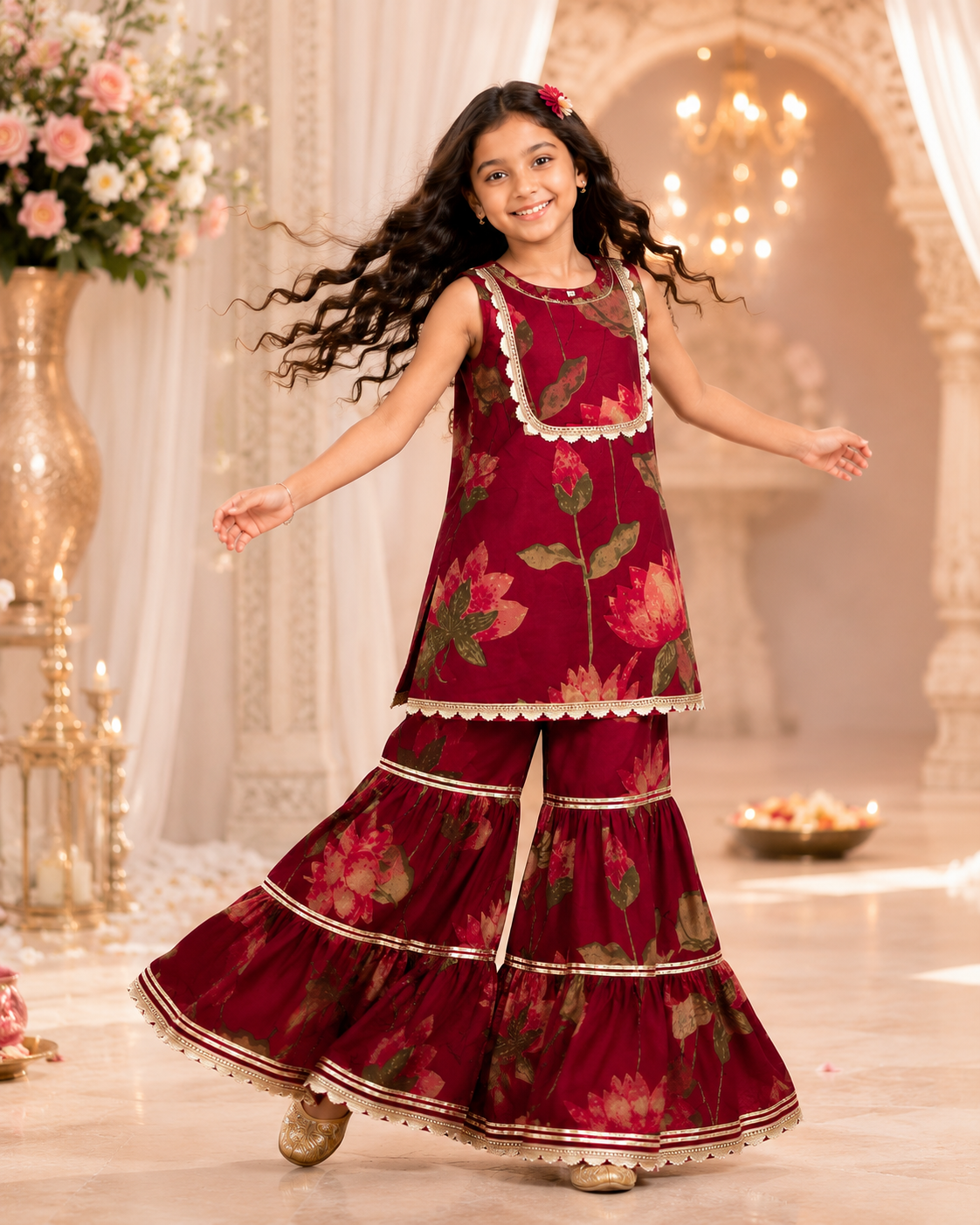 Red Floral Sharara
