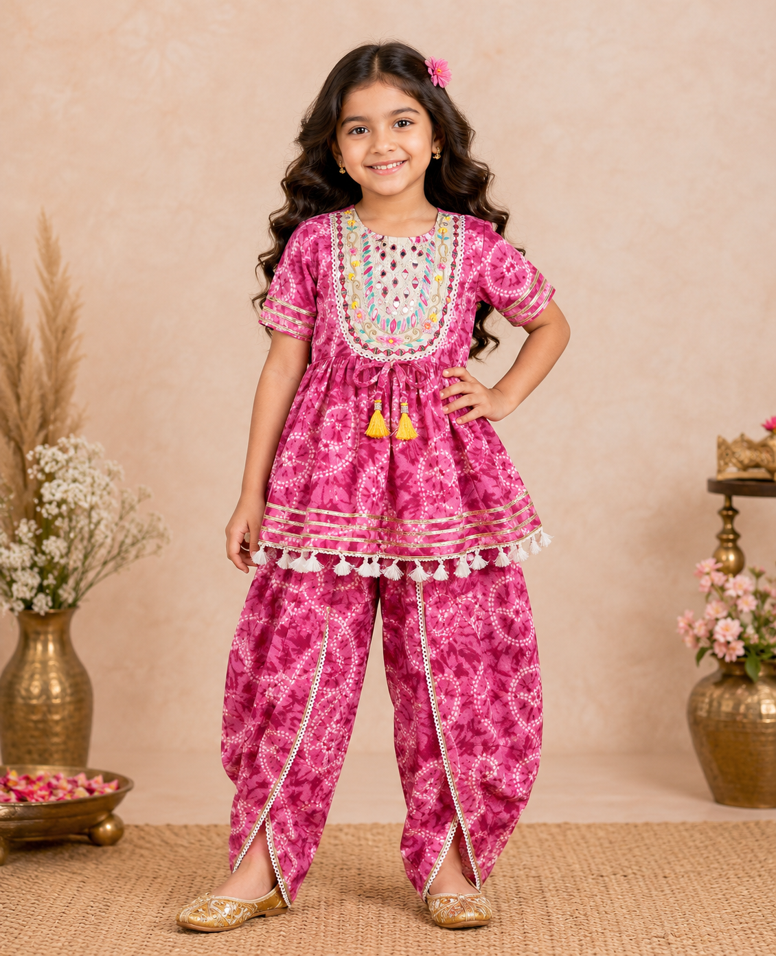 Pink Embriodery Bandhej