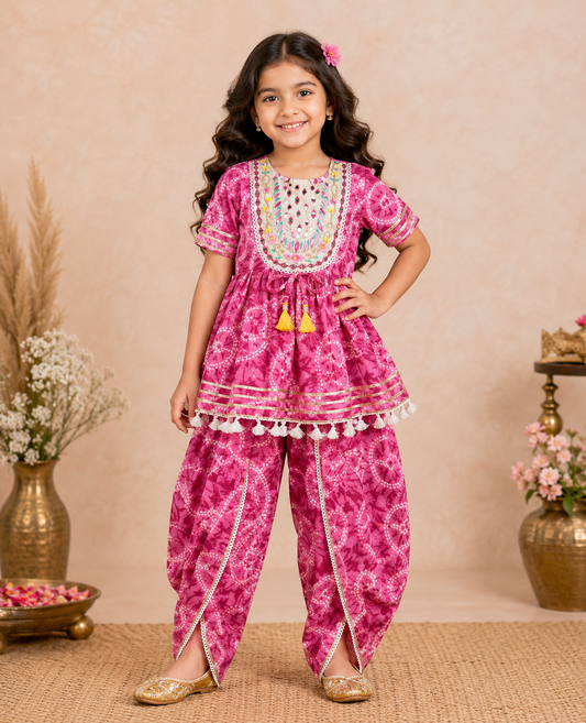 Pink Embriodery Bandhej