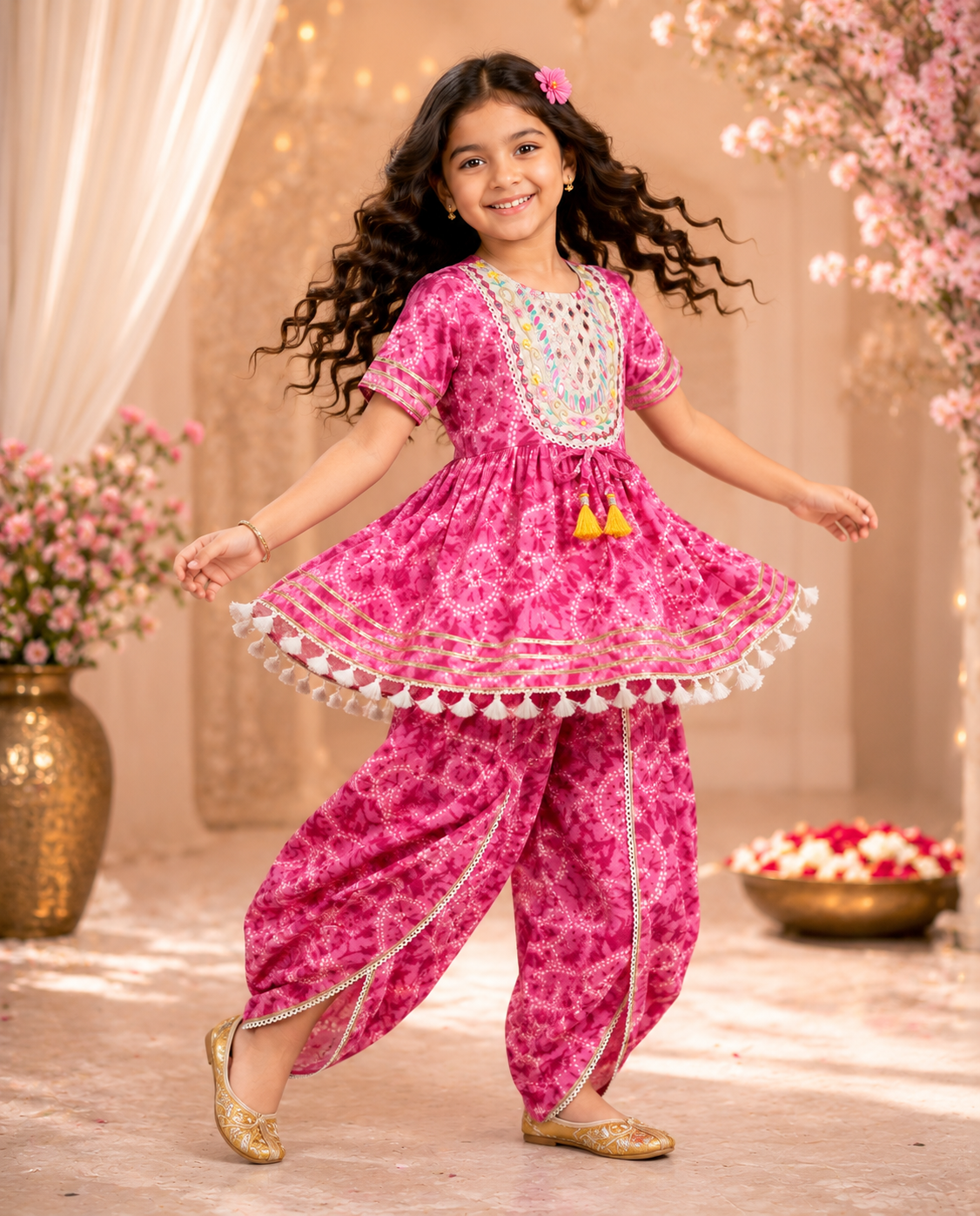 Pink Embriodery Bandhej