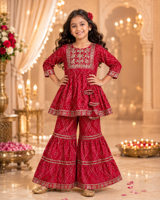 Red Embriodery Bandhej