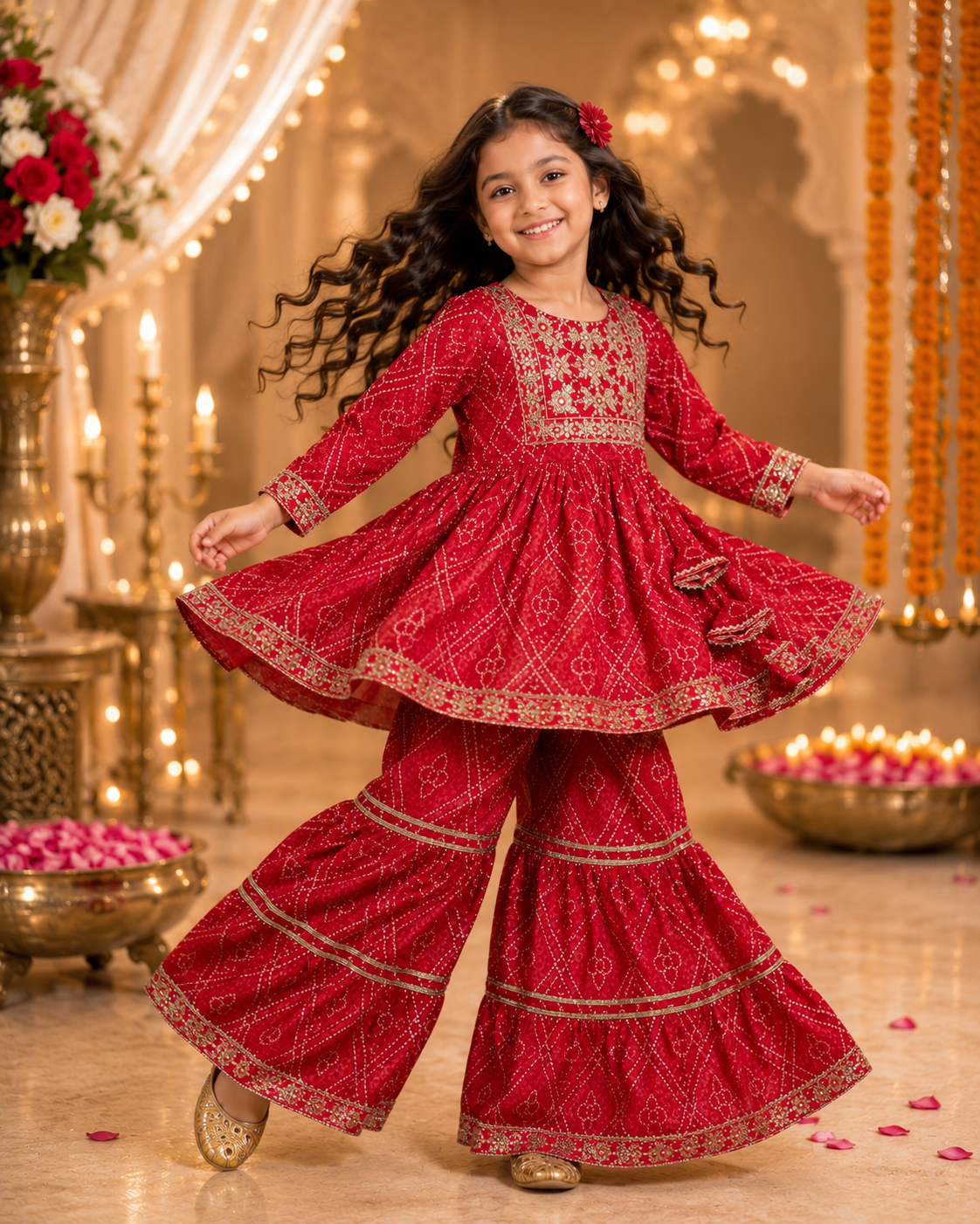 Red Embriodery Bandhej