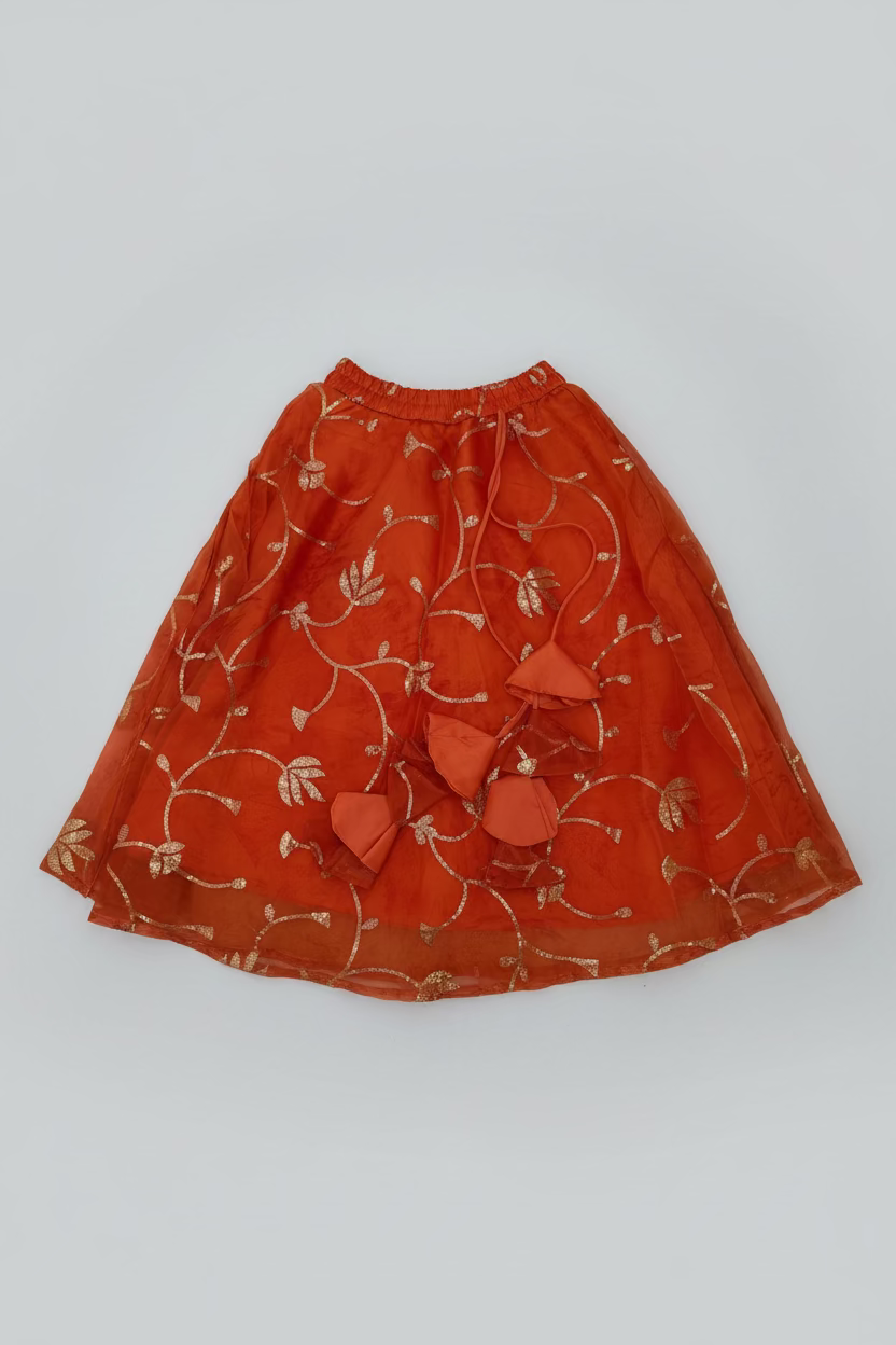 Orange Organza Lehenga