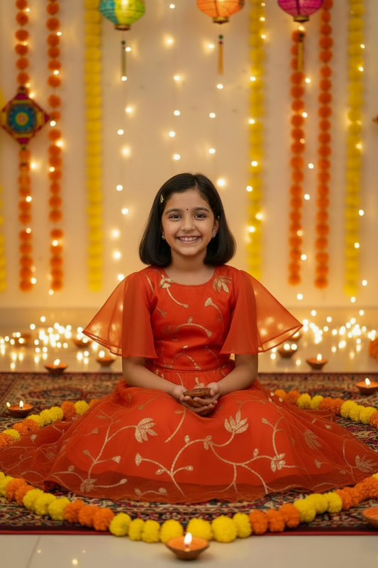 Orange Organza Lehenga