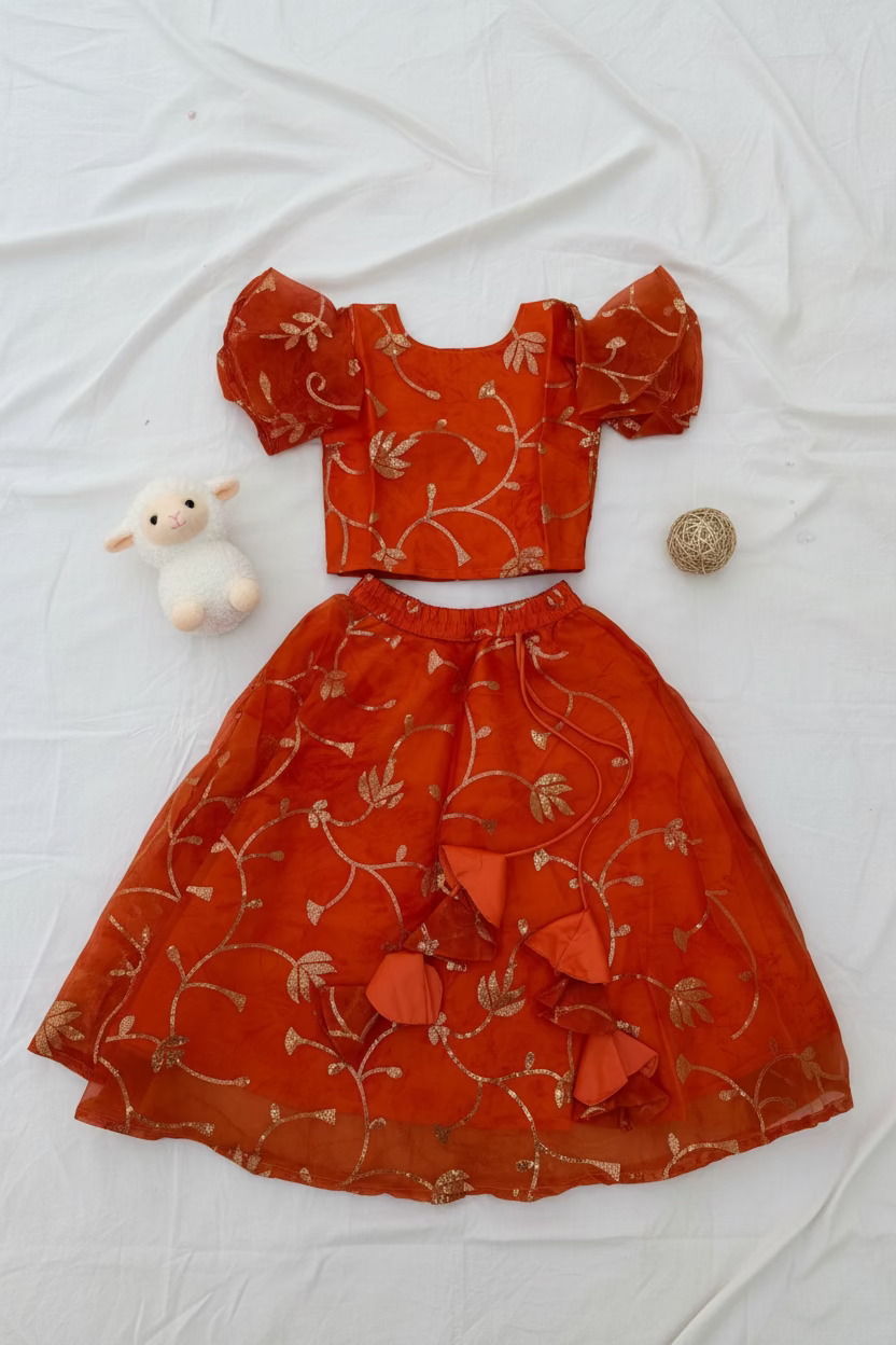 Orange Organza Lehenga