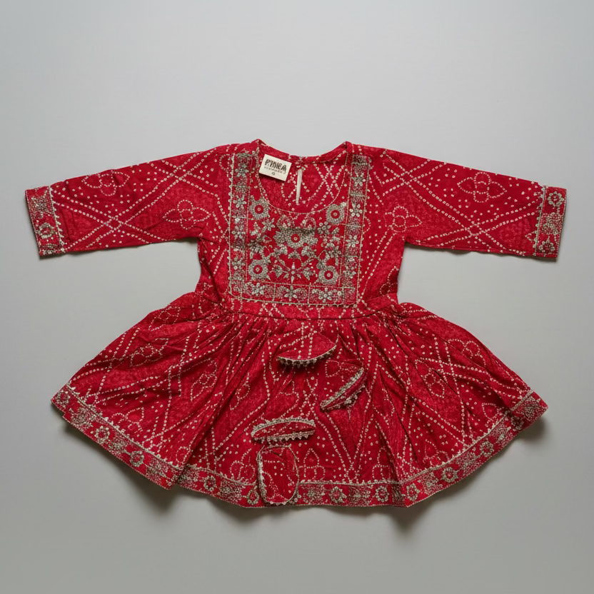 Red Embriodery Bandhej