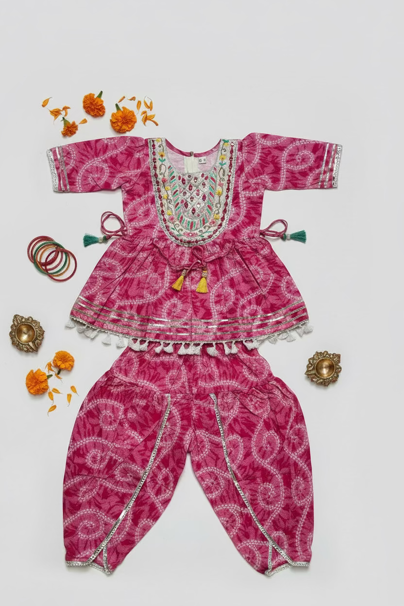 Pink Embriodery Bandhej