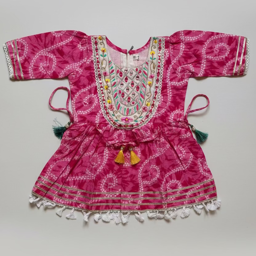 Pink Embriodery Bandhej