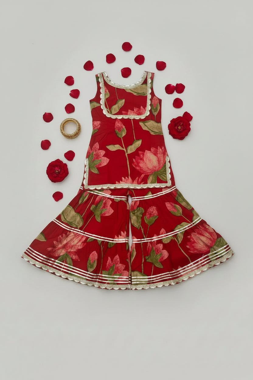 Red Floral Sharara