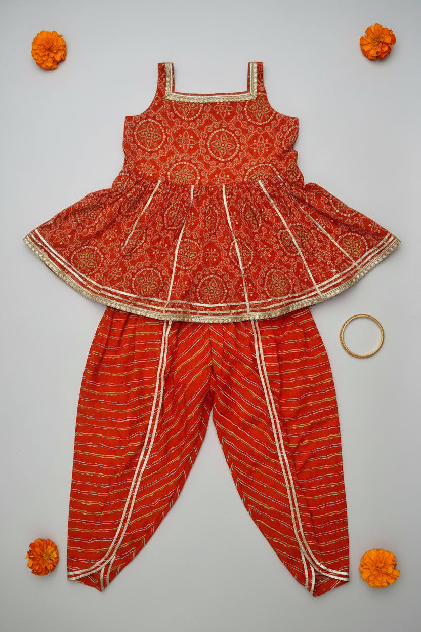 Orange Bandhej Dhoti