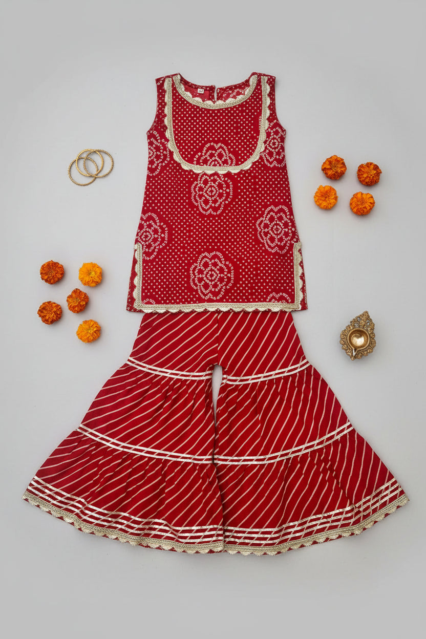 Red Bandhej Sharara