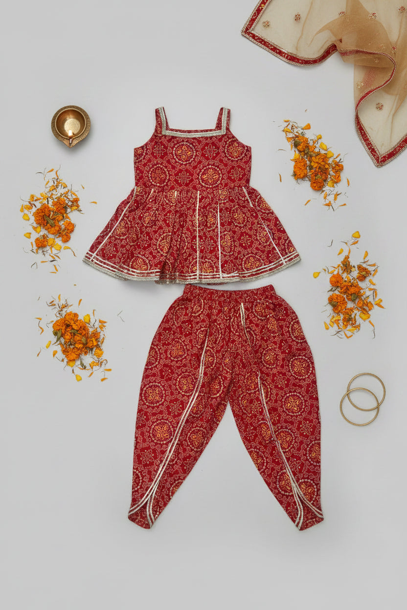 Red Bandhej Dhoti