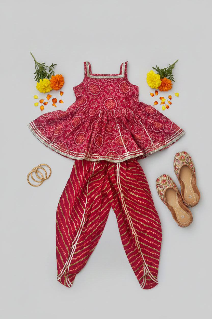 Pink Bandhej Dhoti