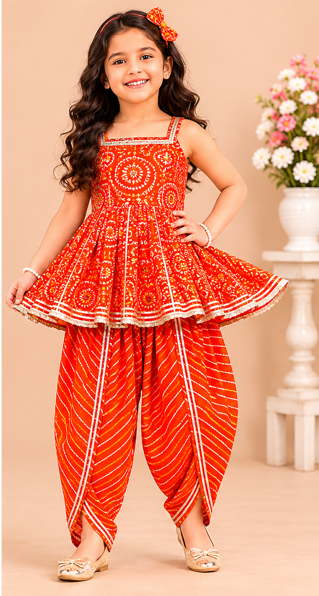 Orange Bandhej Dhoti