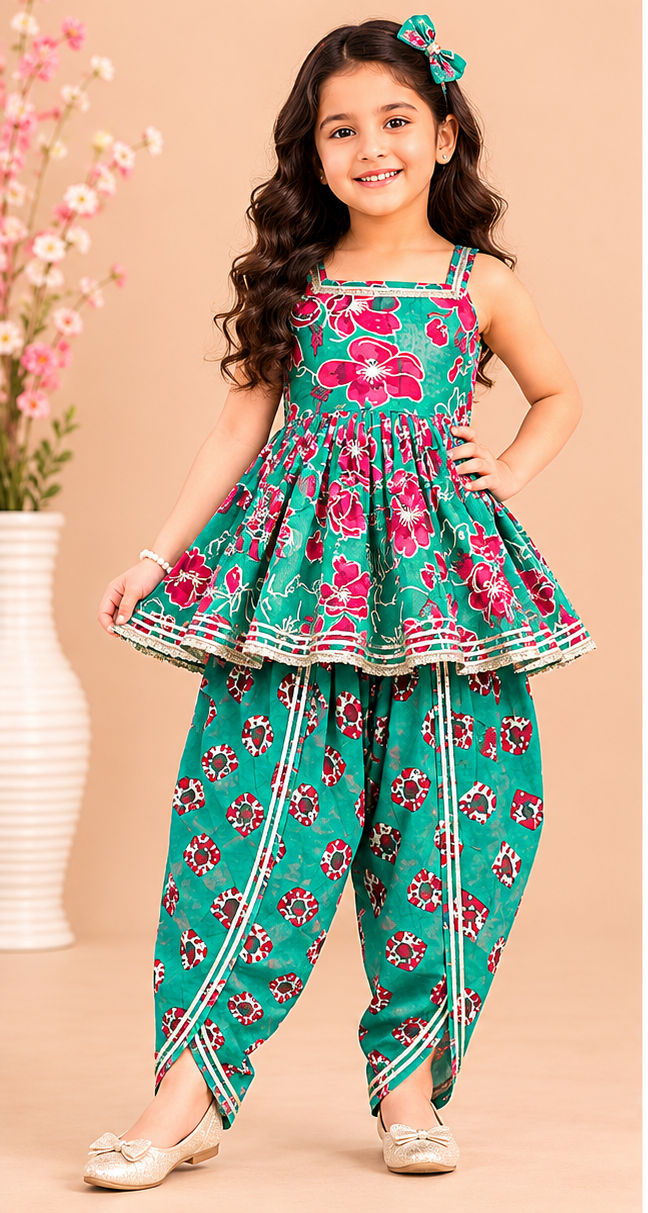 Green Floral Dhoti