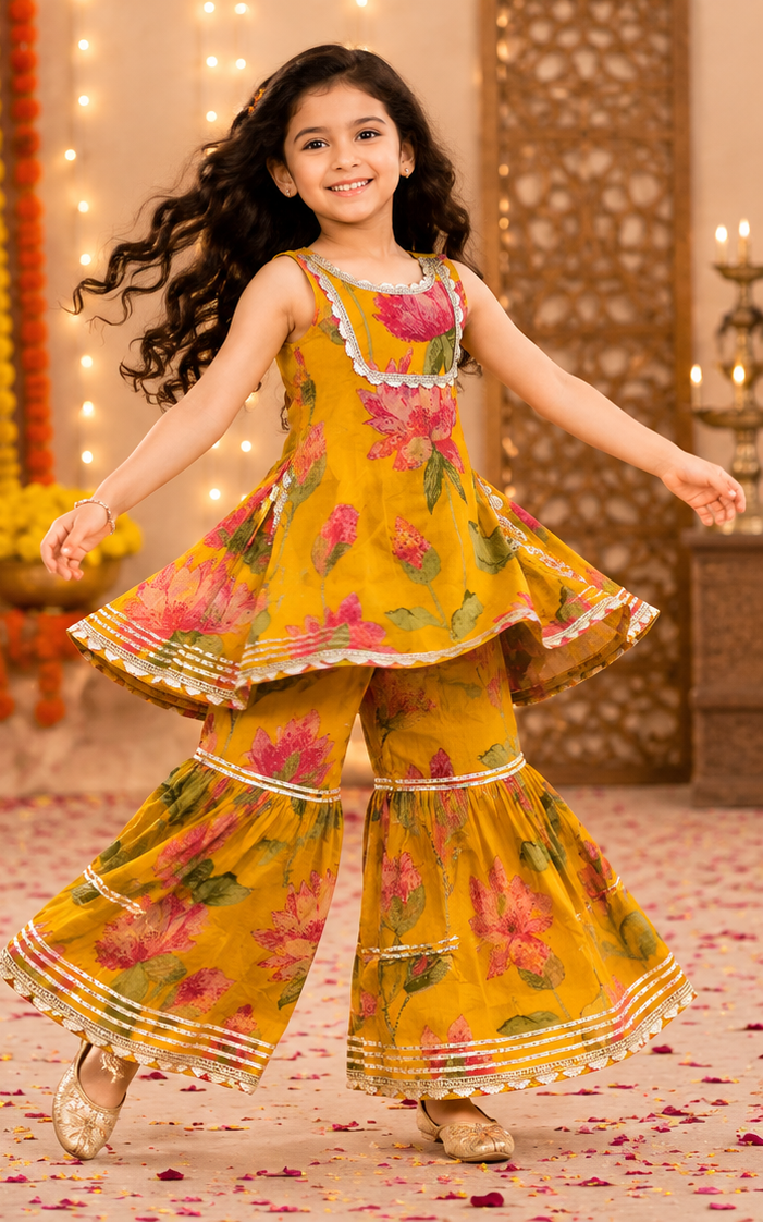 Yellow Floral Sharara